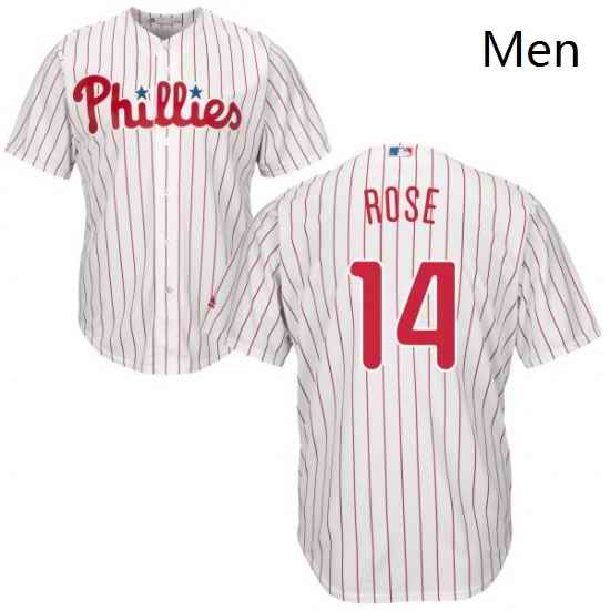 Mens Majestic Philadelphia Phillies 14 Pete Rose Replica WhiteRed Strip Home Cool Base MLB Jersey